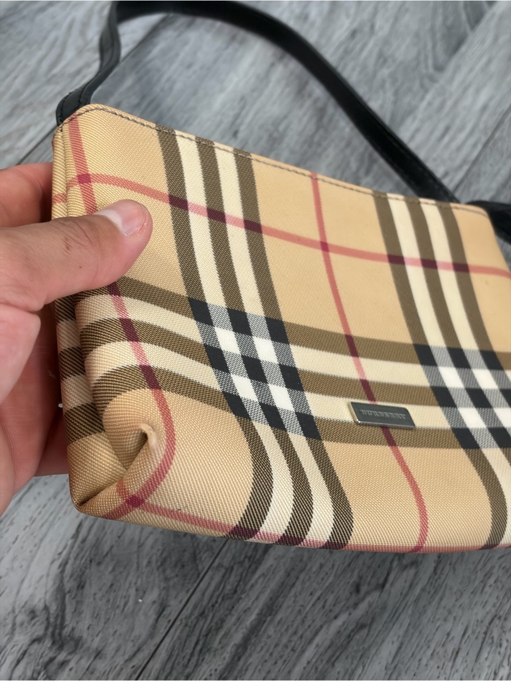 Burberry Classic Nova Check Mini Bag in Beige with Black Strap Made in Italy - Picture 7 of 12